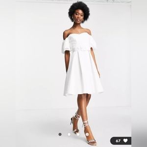 Miss Selfridge scuba sweetheart belted midi dress in ivory